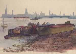 Lastkähne auf der Themse in London, 1951