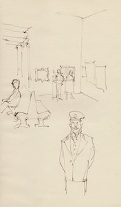 Wächter in einer Kunstgalerie, ca. 1950 von Shirley Markham