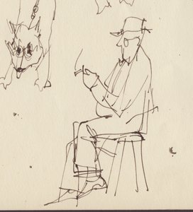 Sitzender Mann und Hundestudien, ca. 1950 von Shirley Markham