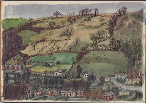 Dorf und Felder, ca. 1950 von Shirley Markham