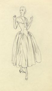 Frau im eng taillierten Kleid, ca. 1952