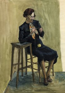 Frau beim Stricken, ca. 1950