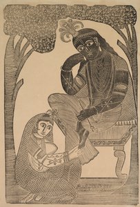 Radha streichelt Krishnas Füße, 1800er