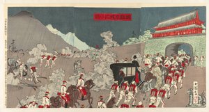 Generalmajor Ôshima besiegt den Feind bei Songhwan, Ôshima shôsa Seikan o yaburu no zu