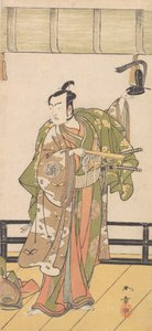 Arashi Sangoro als Samurai auf der Veranda eines großen Hauses stehend, 1774 oder 1775 von Shunsho