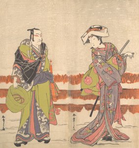 Ichikawa Danjuro der Fünfte als Komuso mit einem Korbhut in der rechten Hand, ca. 1775