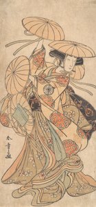 Kabuki-Schauspieler Nakamura Tomijuro I in einer weiblichen Tanzrolle, ca. 1777 von Shunsho