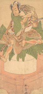 Der vierte Ichikawa Danjuro als Yakko-Diener auf einem großen Mochi-Kuchen sitzend von Shunsho