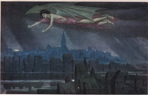 Luzifer fliegt über die Stadt. 