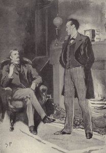 Dann stand er am Feuer: Szene aus dem Sherlock-Holmes-Mysterium Ein Skandal in Böhmen, von Arthur Conan Doyle von Sidney Paget