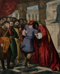 Josephs Vergebung seiner Brüder, aus einer Bibel gedruckt von Edward Gover