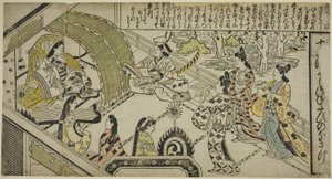 Yoshitsunes Begegnung mit Prinzessin Joruri, aus Die Geschichte von Joruri in zwölf Episoden von Sigimura Jihei