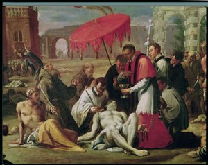 St. Karl Borromäus (1538-84) spendet das Sakrament an Pestopfer 1576 (Detail) von Sigismondo Caula