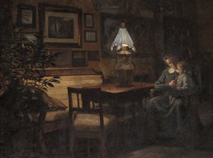 Abendinterieur. Mutter und Kind von Sigurd Wandel