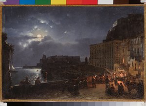 Der Kai Santa Lucia in Neapel (Italien), eine Vollmondnacht von Silvestr Fedosievich Shchedrin