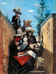 Frau Clementina Fiorini mit ihren Töchtern in Poggio Piano von Silvestro Lega