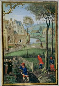 März: Bäume fällen, aus einem Stundenbuch, ca. 1540