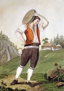 Kuhhirte in der Schweiz, frühes 19. Jahrhundert (Gravur)