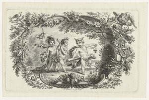 Drei Putti bei einem Bienenstock von Simon Fokke