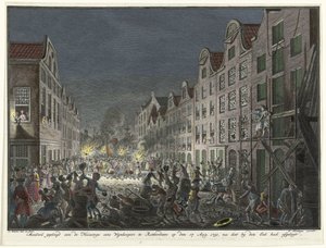 Plünderung des Hauses eines Weinhändlers Gerrit Hagedooren in Rotterdam, 1751 von Simon Fokke