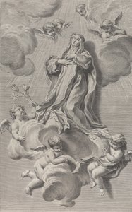 Die Ekstase der Heiligen Katharina von Siena, kniend auf einer Wolke, getragen von Engeln, 1729-40 von Simon Francois Ravenet