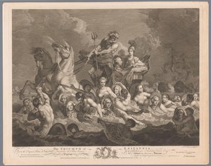 Allegorie auf die britische Marine und den Sieg über die französische Flotte von Simon François Ravenet (le vieux)