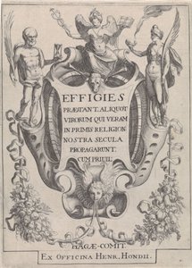 Kartusche mit Girlanden und Figuren von Simon Frisius