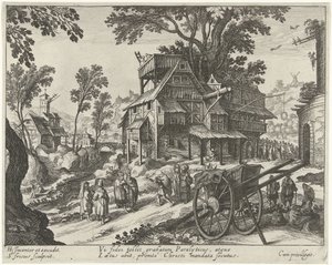 Dorfszene mit der Heilung eines Gelähmten von Simon Frisius