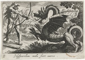Herkules tötet den Drachen Ladon von Simon Frisius
