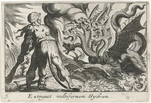 Herkules im Kampf mit der Hydra von Lerna Extinguit multiformen Hydram (Titel auf Objekt) Herculische Themen (Serientitel) von Simon Frisius