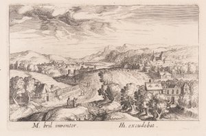 Hügelige Landschaft mit drei Paaren, aus Topographia Variarum Regionum von Simon Frisius