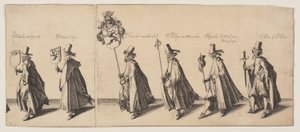 Prozession von sechs Personen, angeführt von einem Pferd, aus Das Begräbnis von Brederode von Simon Frisius
