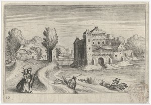 Flusslandschaft mit einem Schloss (Serie: Süd-Europäische Landschaften, Topographia variarum regionum)