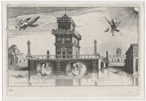 Stadtansicht mit Ikarus und Daedalus
