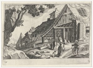 Stadtansicht mit der Anbetung der Könige von Simon Frisius