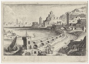 Stadtansicht mit einem Aquädukt (Südeuropäische Landschaften) von Simon Frisius