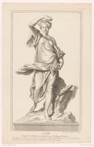 Skulptur einer jungen Frau auf einer Wolke mit Rosen in der Hand von Simon Henri Thomassin
