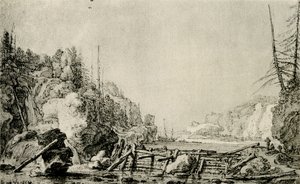 Landschaft mit einem Fluss zwischen bergigen Ufern von Simon de Vlieger