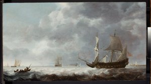 Seestück, eine Brise nahe einem niederländischen Hafen, ca. 1640 von Simon Jacobsz. Vlieger