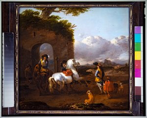 Kavaliere in einer italienischen Landschaft von Simon Johannes van Douw