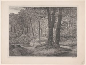 Wald mit Teich und liegendem Mann von Simon Moulijn (signed by artist)