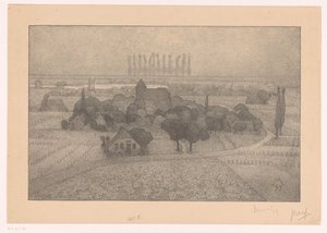 Landschaft mit Dorf an einem Fluss (Schemering) von Simon Moulijn (signed by artist)