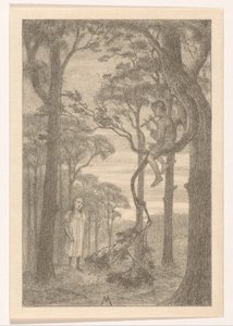 Mädchen und Flötenspieler im Wald von Simon Moulijn