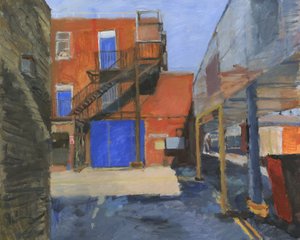 Gebäude mit 3 blauen Türen, 2024 von Simon Neville