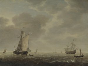 Ein niederländisches Kriegsschiff und verschiedene Schiffe bei einer Brise, ca. 1640 von Simon de Vlieger