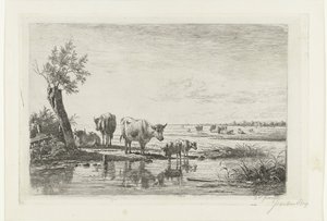 Weidelandschaft mit Kühen am Wasser von Simon van den Berg