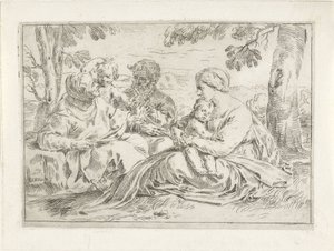 Heilige Familie mit Elisabeth und dem jungen Johannes dem Täufer von Simone Cantarini