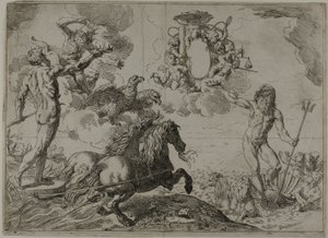 Jupiter, Neptun und Pluto bieten ihre Kronen den Waffen von Kardinal Borghese an von Simone Cantarini