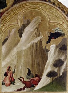 Das Wunder des Ritters, der von der Klippe fällt und am Leben bleibt. Teil des Triptychons Geschichte des Eremiten von St. Augustinus