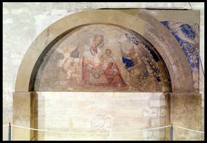 Tympanon, das die Jungfrau der Demut mit dem Christuskind umgeben von Engeln darstellt, 1341 von Simone Martini